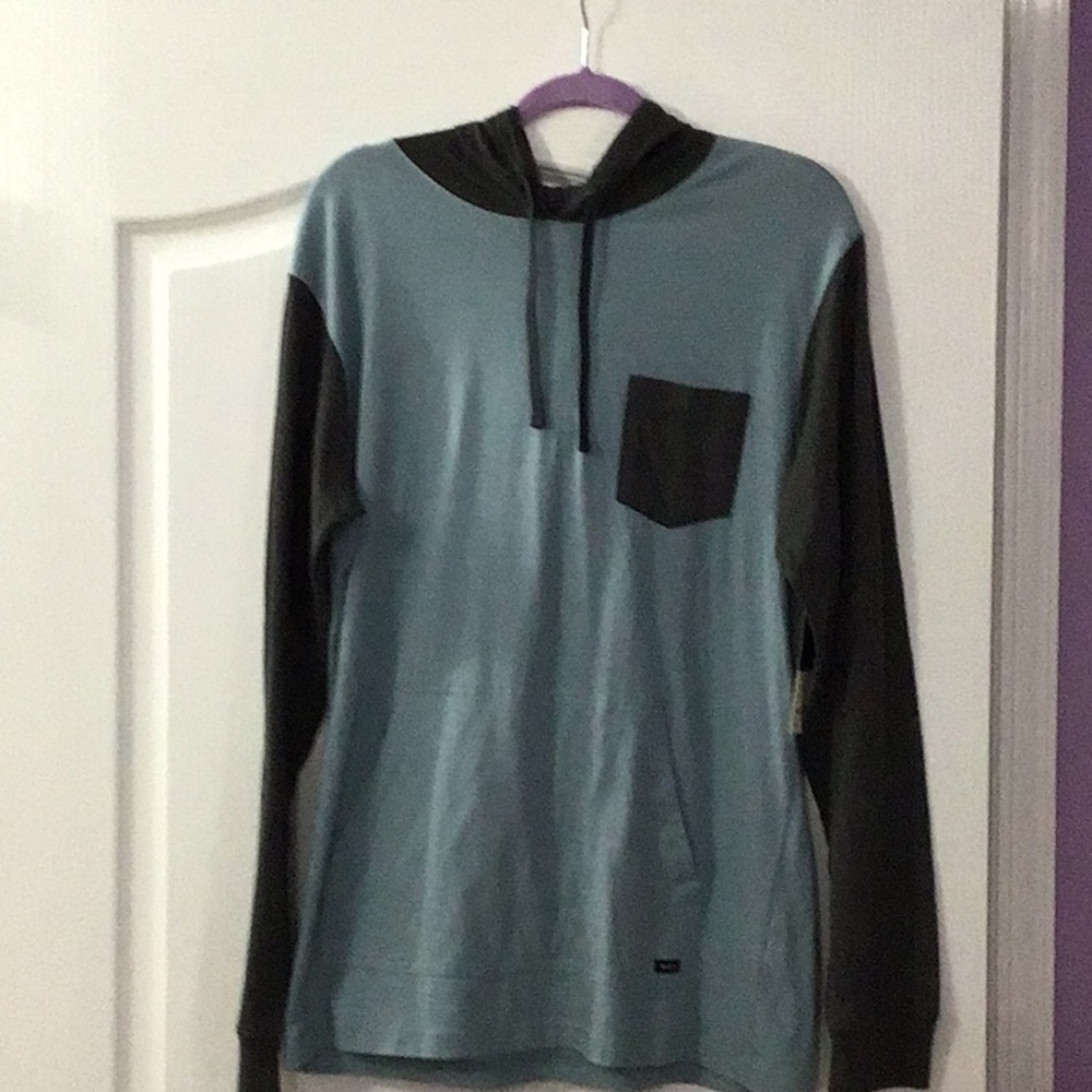 NWTMen’s Size Large RVCA Lightweight Gray Blue Long Sleeves Front Pockets Hoodie